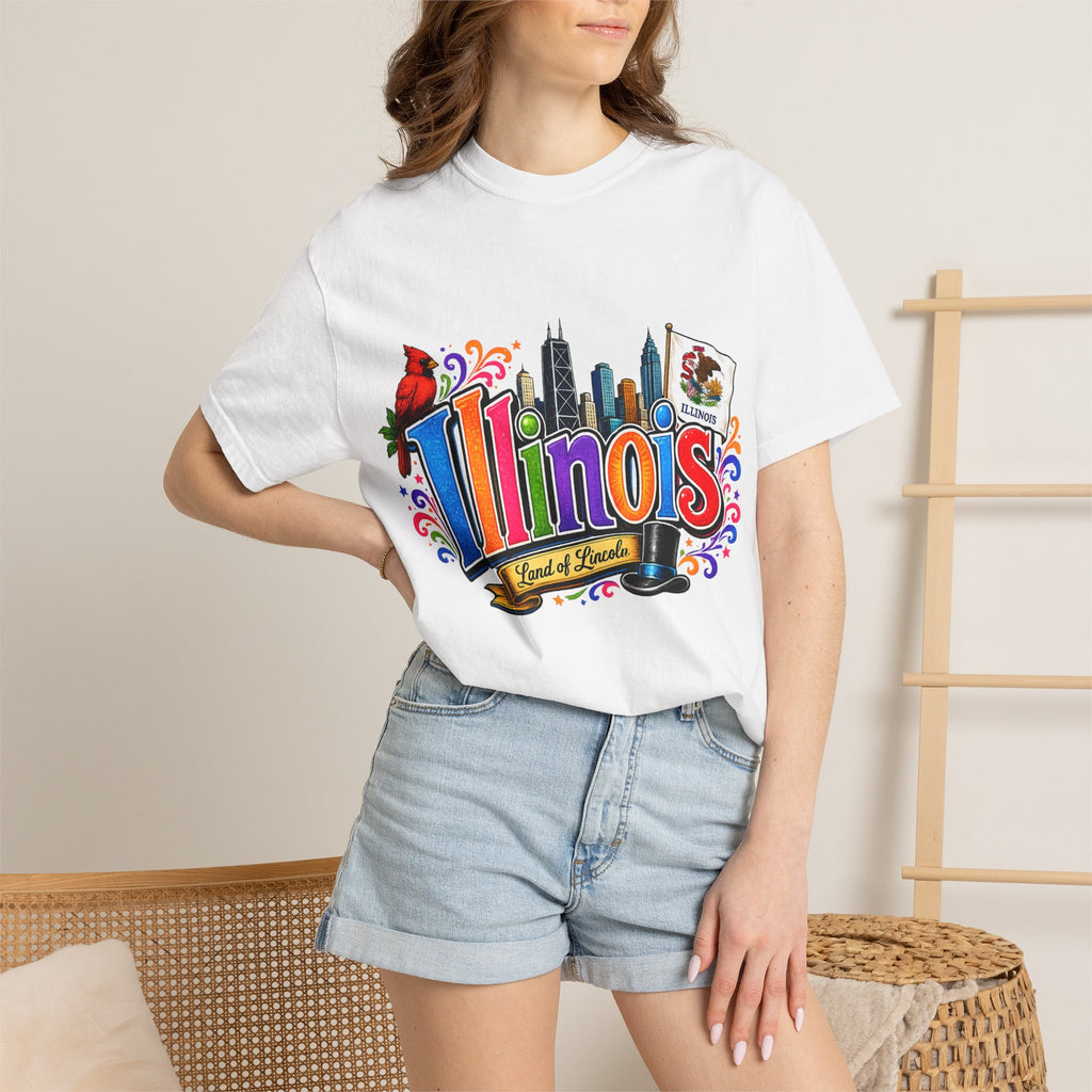 Illinois state skyline tee | Illinois T-shirt with cardinal and state flag
