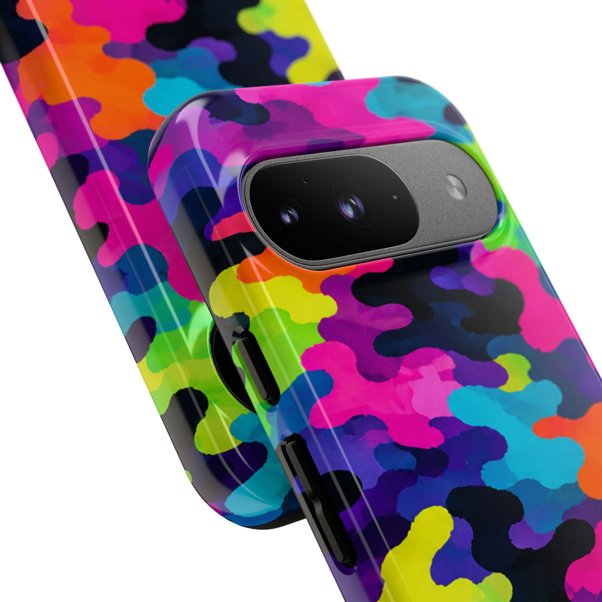 Neon Camo Tough Phone Case — Bright Rainbow Protective iPhone Cover
