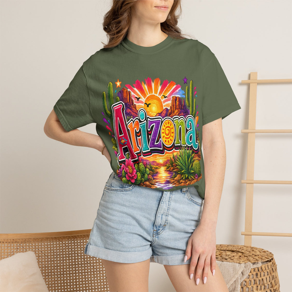 Arizona Desert Sunset T-shirt | Cactus, Saguaro, Floral Scenic Tee