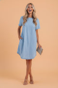 Stripe Denim Buttoned Back Mini T-Shirt Dress