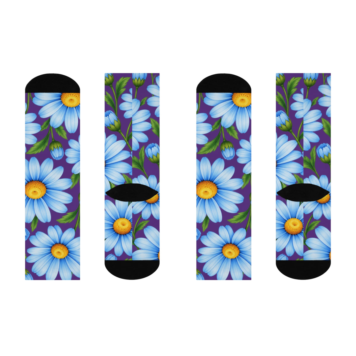 Daisy Bloom Cushioned Crew Socks — Blue Floral Knee-High Comfort