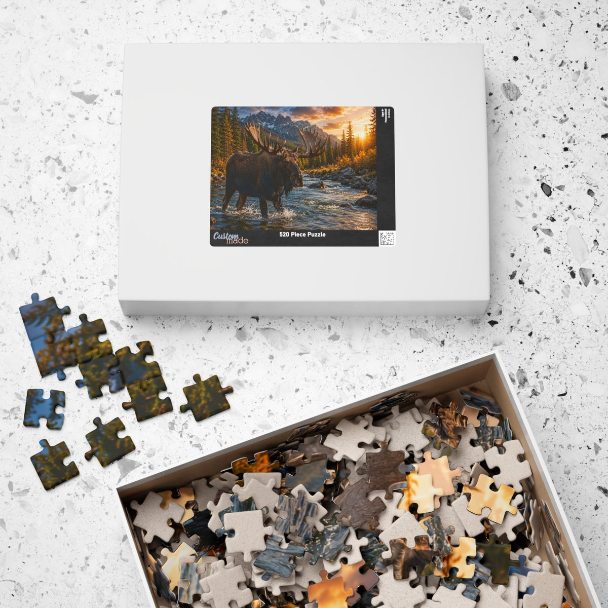 Moose River Sunset Puzzle — Scenic Nature Jigsaw (110–1014 pc)