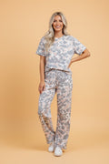 Camo Short Sleeve Top & Wide Leg Pants Set