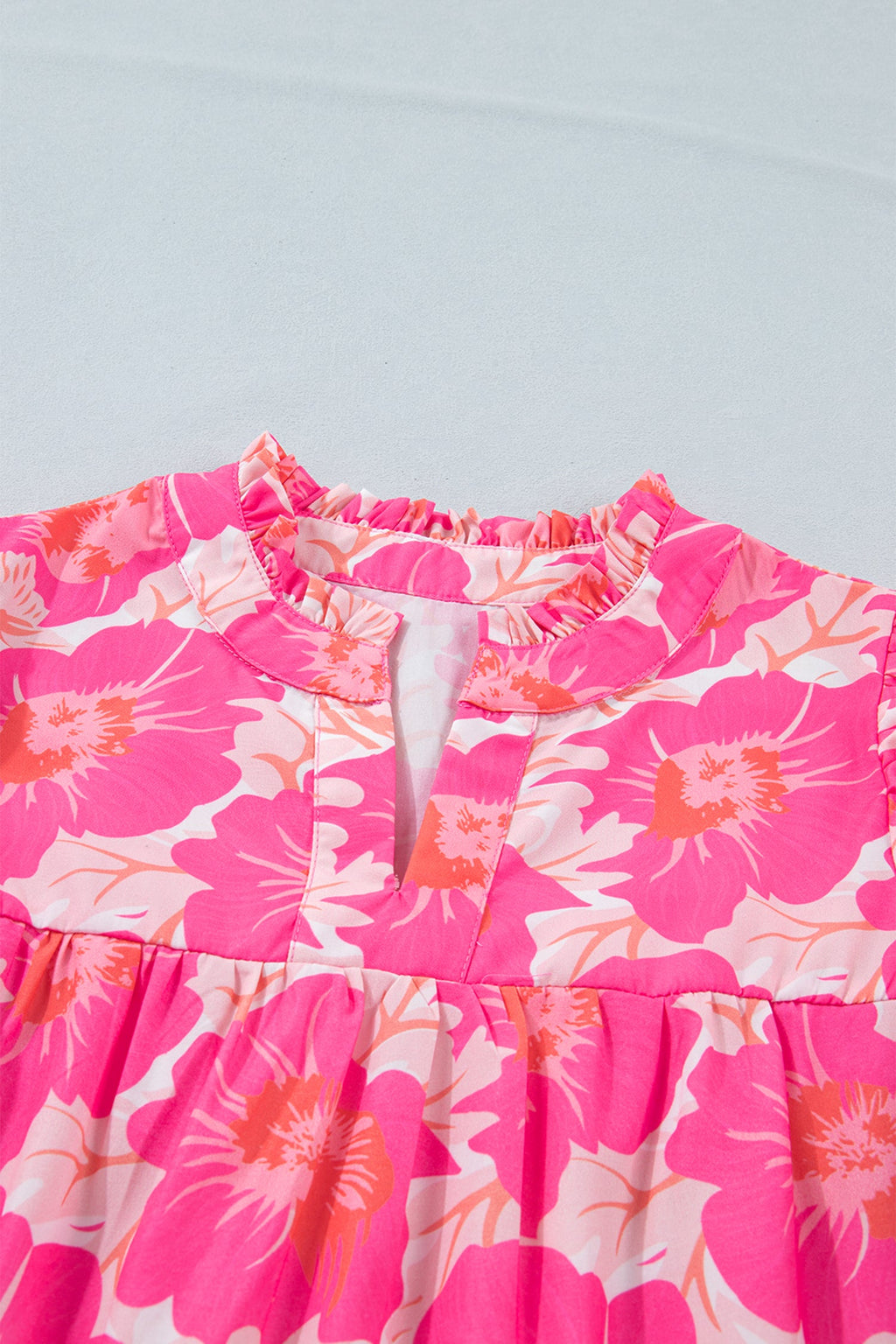 Floral Frilled V-Neck Bubble Sleeve Babydoll Blouse