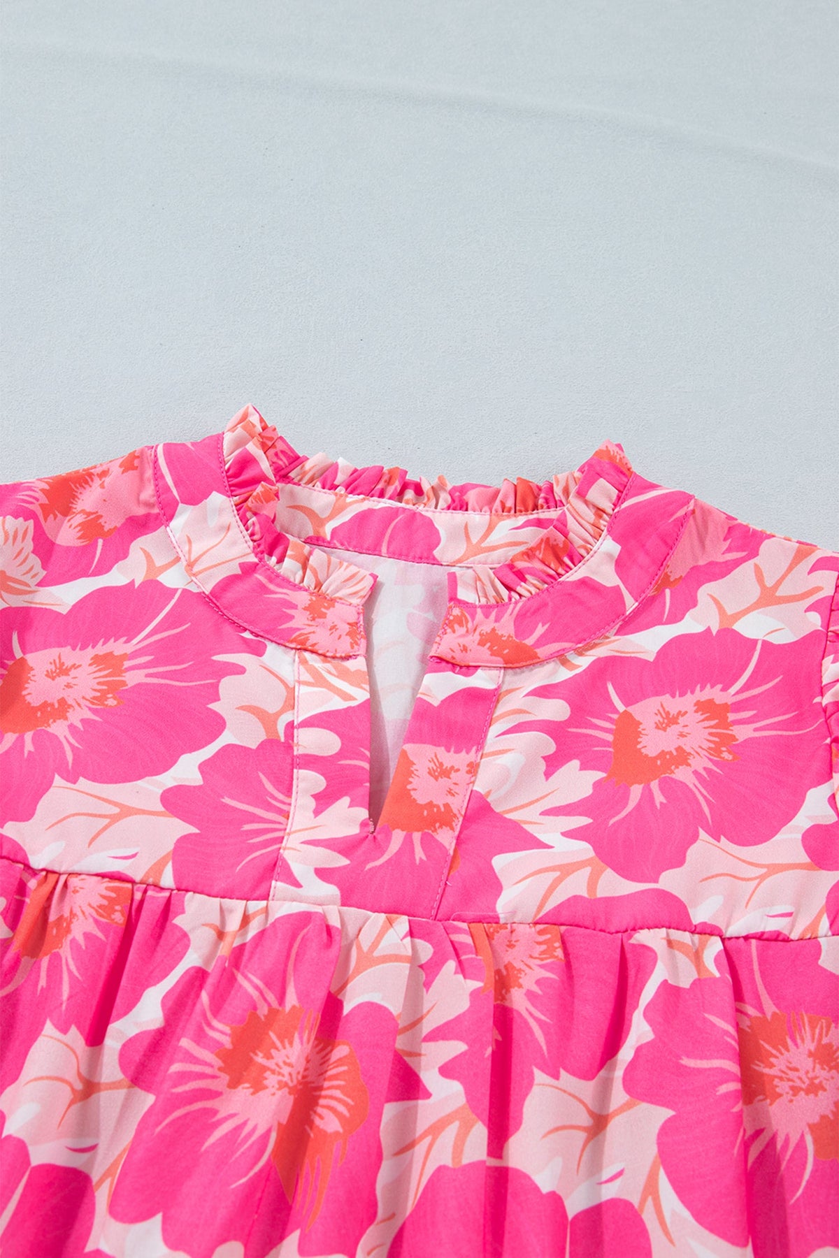 Floral Frilled V-Neck Bubble Sleeve Babydoll Blouse