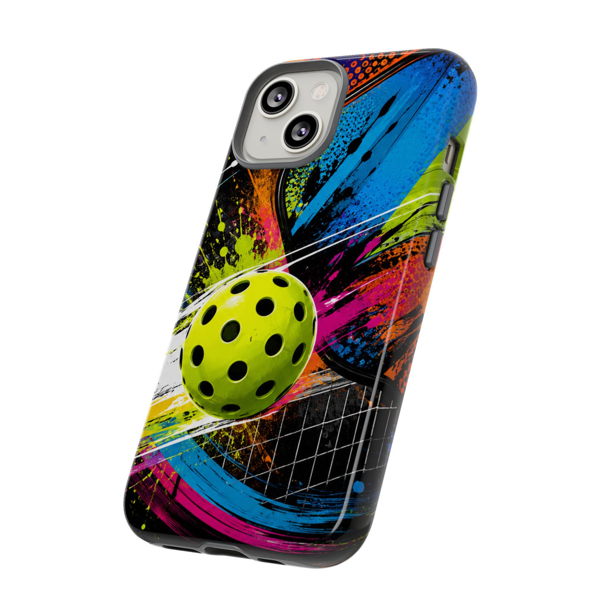 Pickleball Phone Case – Neon Paddle & Ball Splash Tough Case