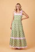 Floral Stripe Patchwork Knot Strap Maxi Dress