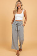 Stripe Tied High Waist Straight Leg Pants