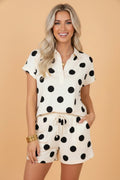 Polka Dot V-Neck Tee & Drawstring Shorts Set