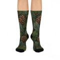 Pinecone & Evergreen Cushioned Crew Socks — Cozy Holiday Nature Print