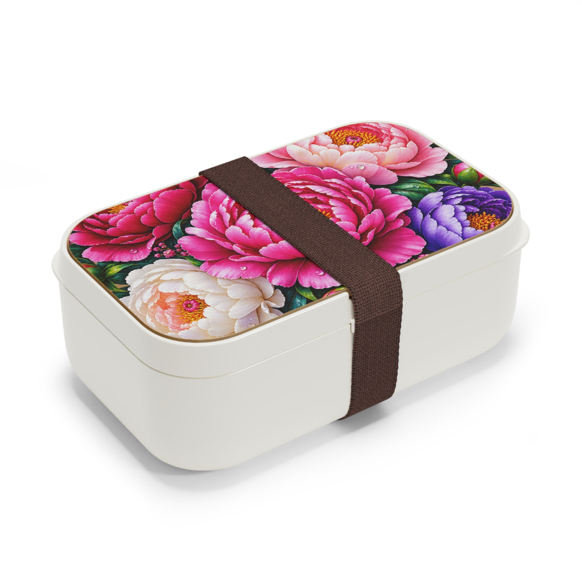 Floral Peony Bento Lunch Box — Compact Japanese-Style Lunchbox with Colorful Peony Design