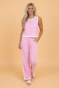 Colorblock Cropped Tank & Elastic Waist Pants Set