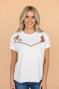 Western Cowboy & Cactus Embroidered Tee