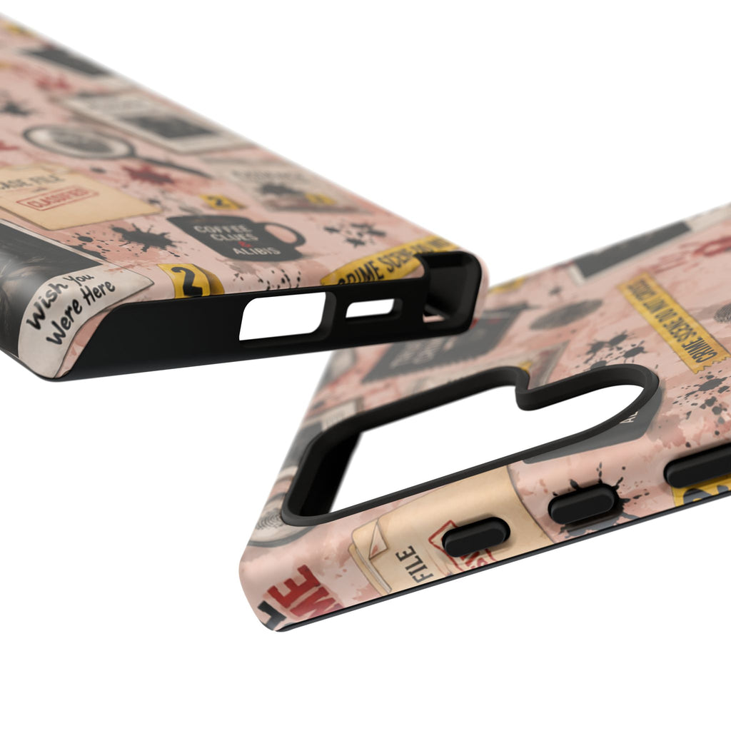 True Crime Pattern Phone Case – Detective Evidence, Crime Scene Tape & 'True Crime' Design