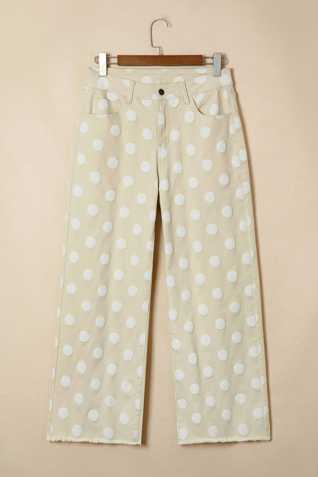 Sky Blue Polka Dot Print Raw Hem Shift Jeans