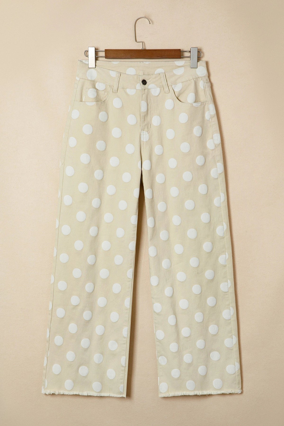 Sky Blue Polka Dot Print Raw Hem Shift Jeans