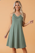 Solid Lace Trim V-Neck Sleeveless Mini Dress