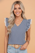 Stripe Lace Ruffle Trim V-Neck Tank Top