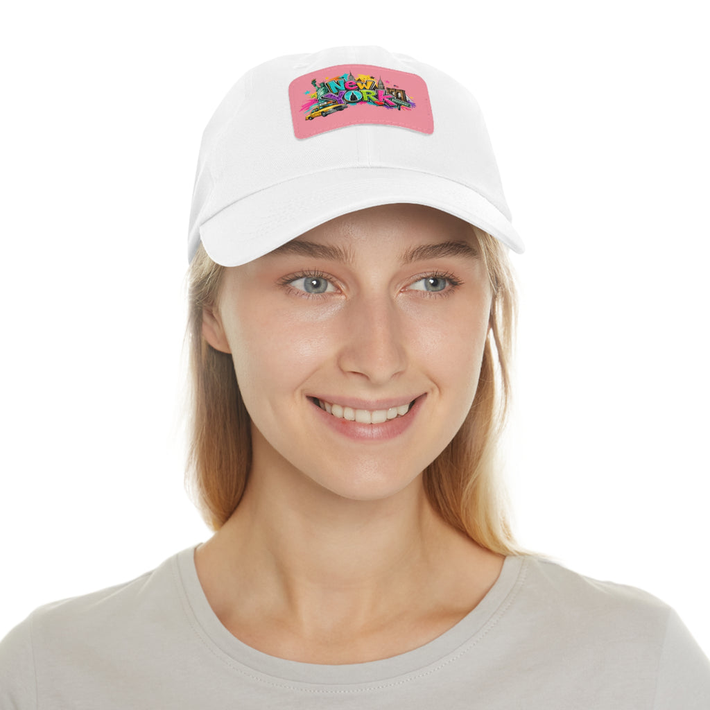 New York Graffiti Leather Patch Dad Hat | City Skyline