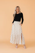 Polka Dot Ruffle Side Slit Maxi Skirt