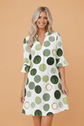 Polka Dot Flounced 3/4 Sleeve Mini Dress