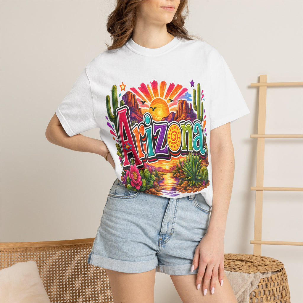 Arizona Desert Sunset T-shirt | Cactus, Saguaro, Floral Scenic Tee