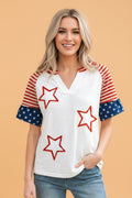 USA Flag Star Patchwork Short Sleeve Top