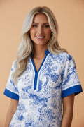 Floral Contrast V-Neck Raglan Sleeve Blouse