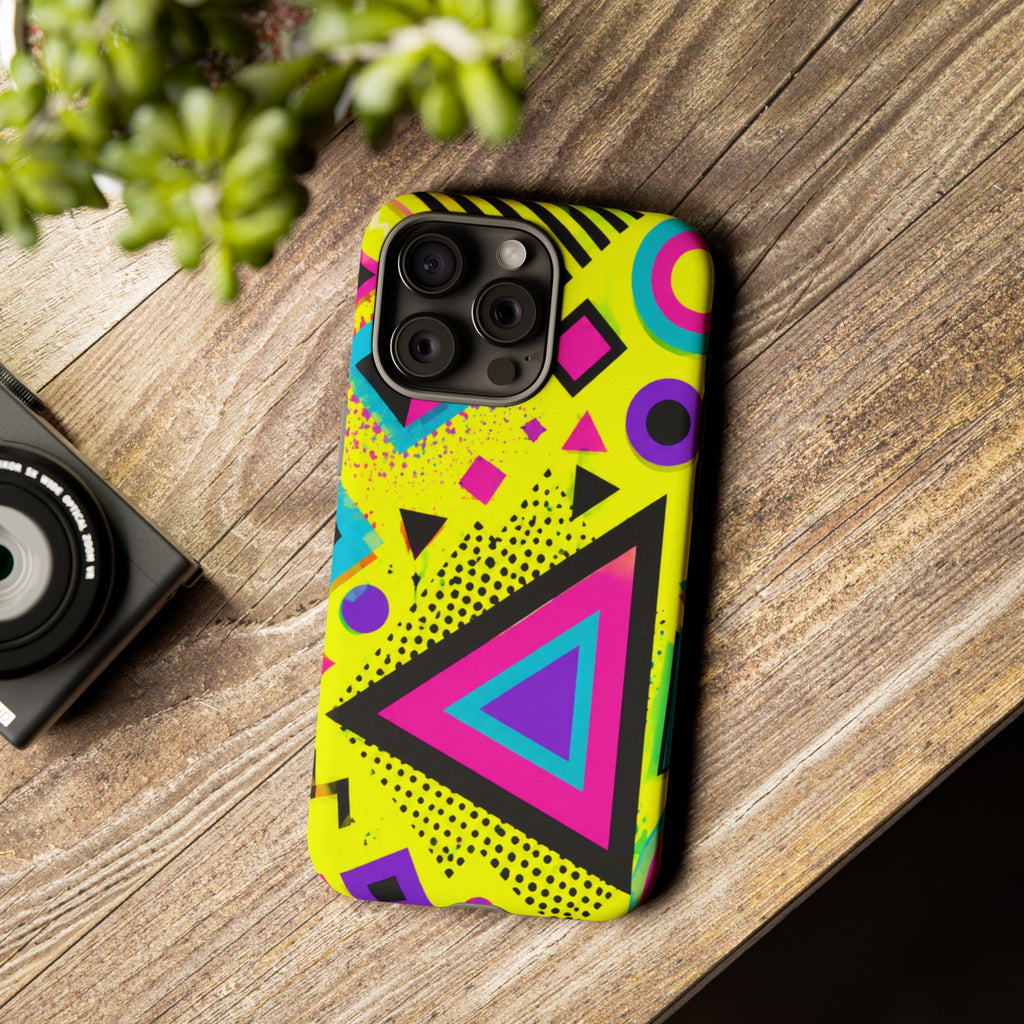 Retro 80s Geometric Phone Case — Neon Memphis Triangle Design