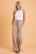 Solid Mineral Wash High Waist Wide Leg Pants