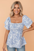 Floral Ruffle Sleeve Square Neck Babydoll Blouse