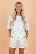 Floral Short Sleeve & Elastic Waist Short Sets