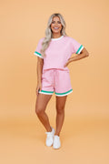 Stripe Trim T-Shirt & Drawstring Shorts Set