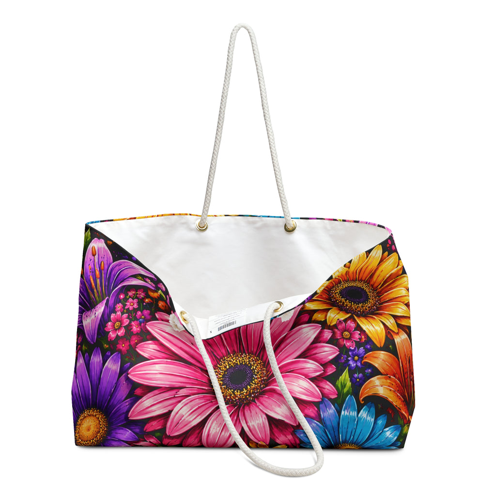 Bright Floral Weekender Bag – Colorful Daisy & Sunflower Travel Tote