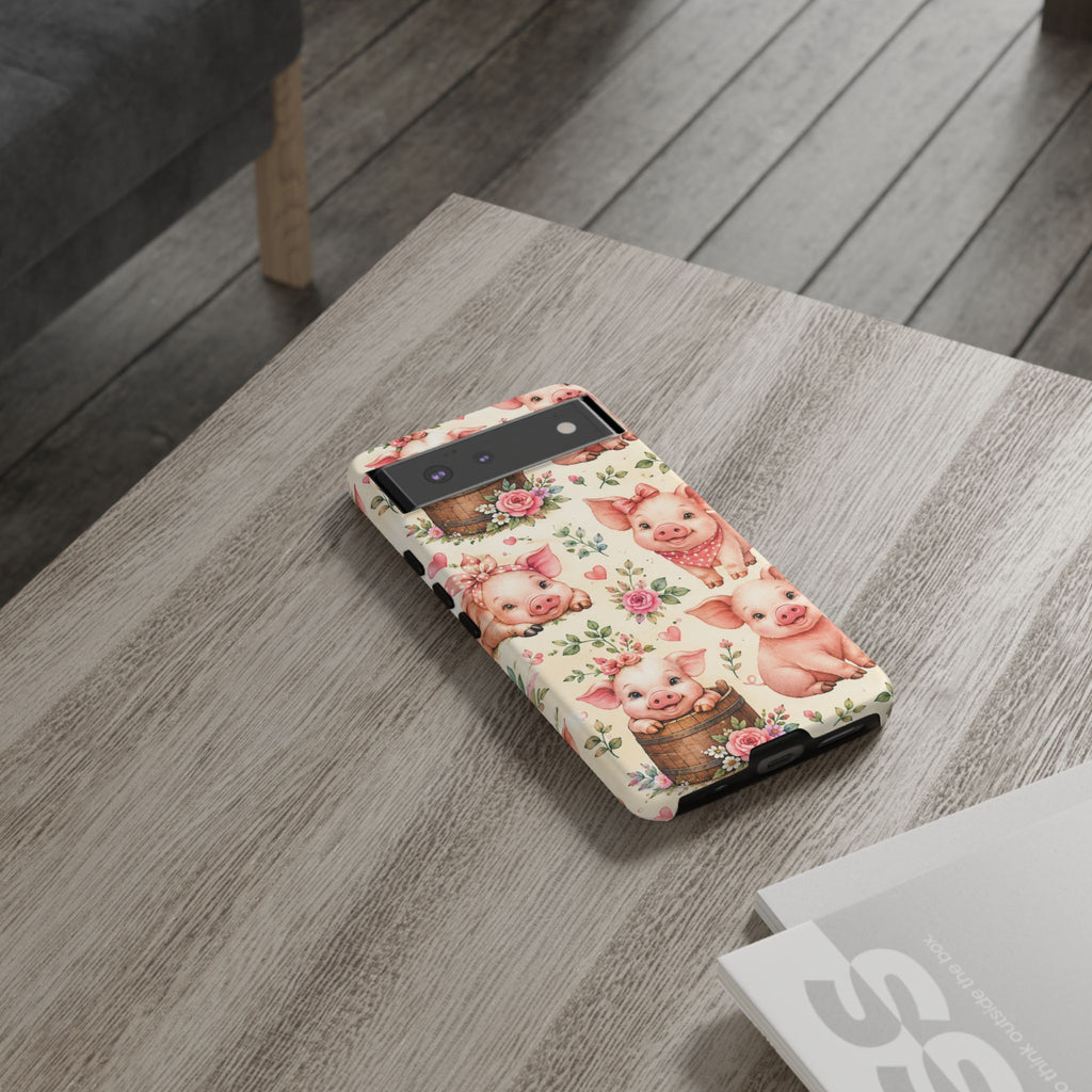 Cute Pink Piglet Phone Case — Vintage Floral Farm Animal iPhone Cover