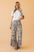 Abstract Leopard Ruffle Tiered Wide Leg Pants