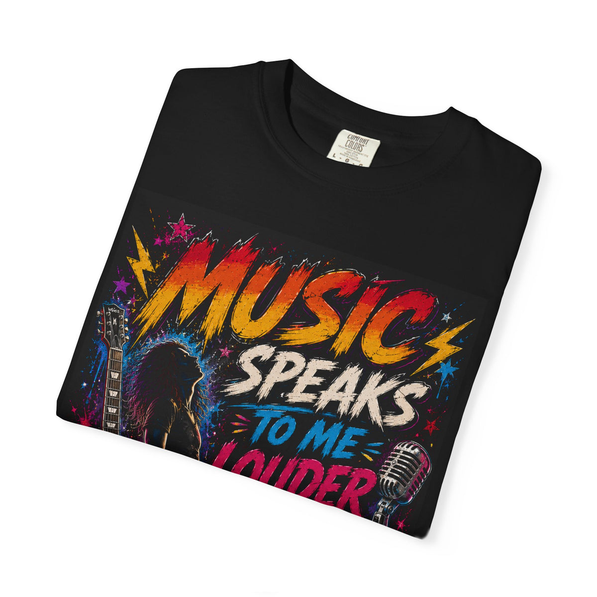 Music Speaks to Me Louder Than Words T-shirt | Guitar Microphone Rock Design