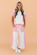 Polka Dot Patchwork Top & Wide Leg Pants Set