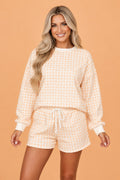 Gingham Plaid Baggy Pullover and Drawstring Shorts Set