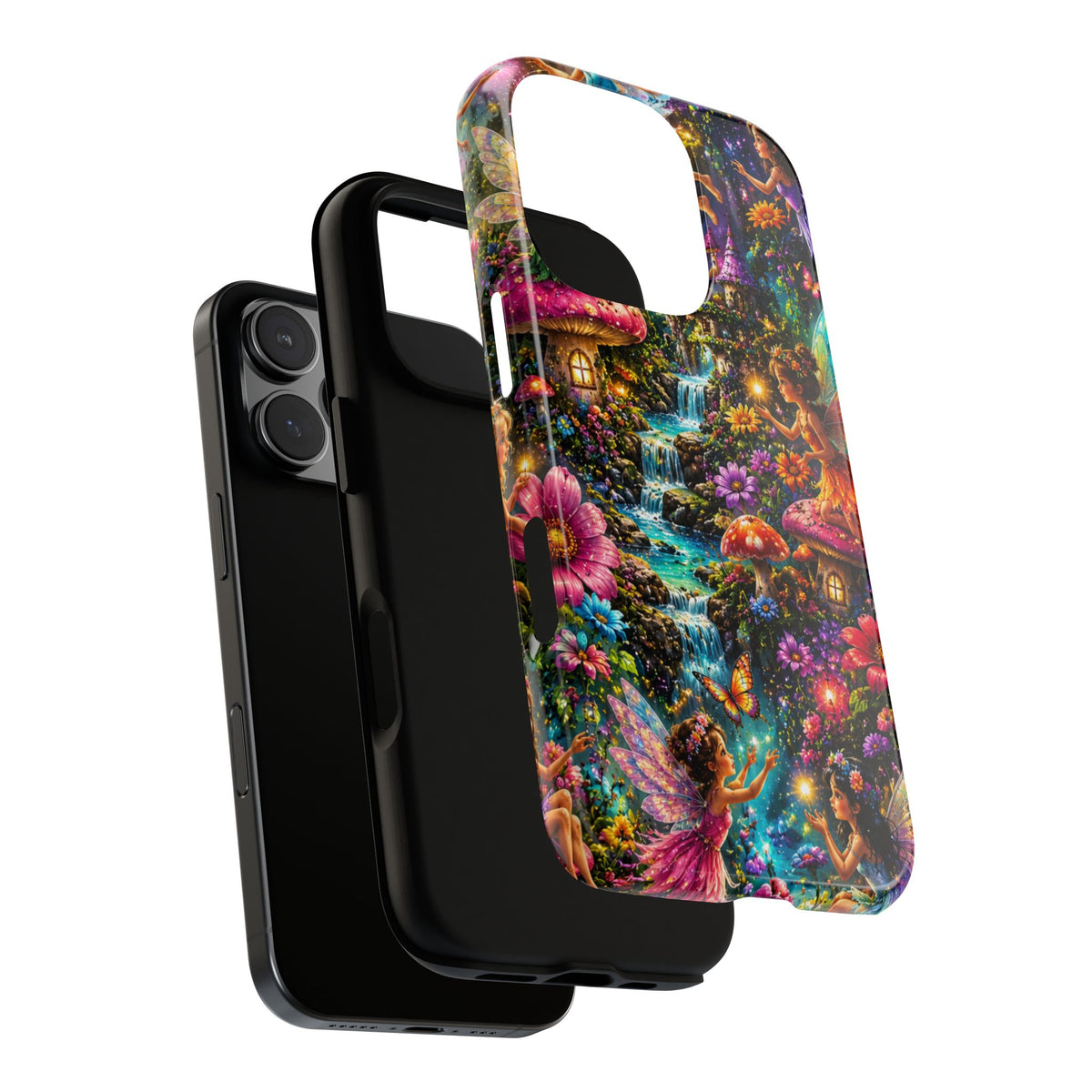 Fairy Garden Tough Phone Case — Whimsical Cottage, Waterfall & Mushroom Artwork