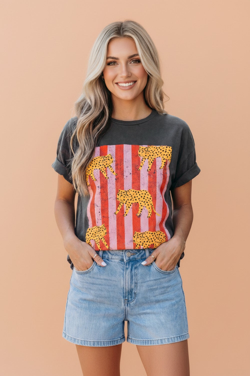 Cheetah Stripe Retro Graphic Short Sleeve Tee
