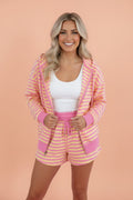 Stripe Long Sleeve Zip-Up Hoodie & Shorts Set