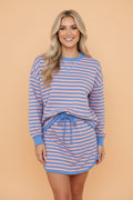 Stripe Long Sleeve Pullover & Drawstring Skort Set