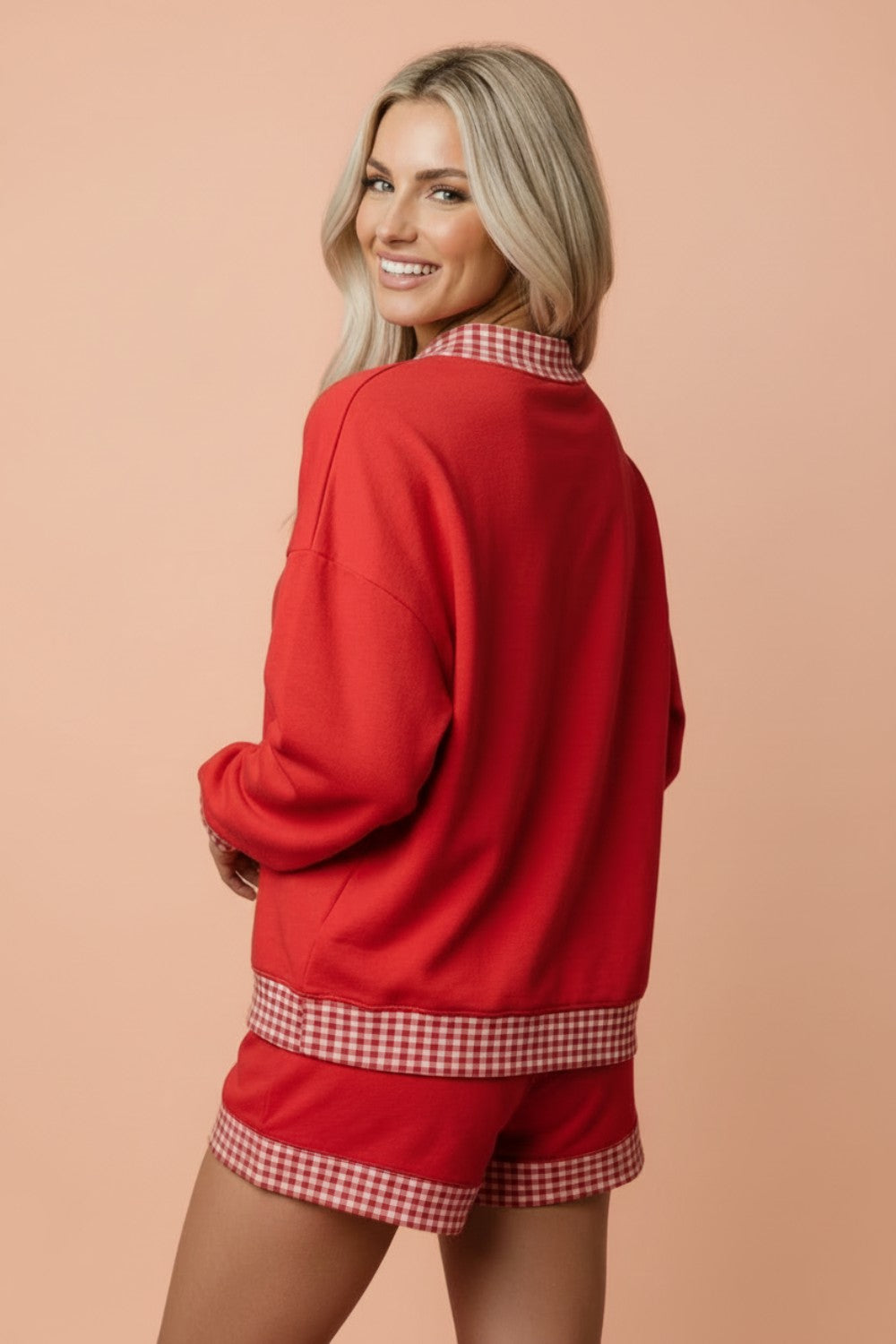 Gingham Contrast Trim Sweatshirt & Shorts Set