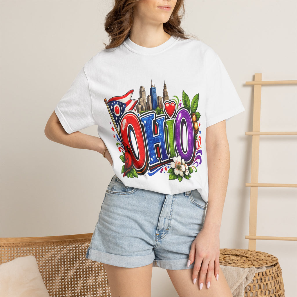 Ohio State Skyline Graphic T-shirt | State Flag Floral Design