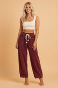 Corduroy Drawstring Waist Pleated Straight Leg Pants