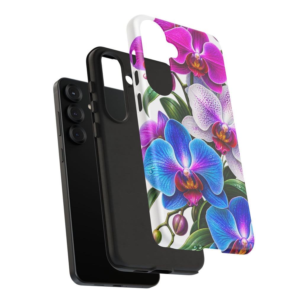Orchid Floral Tough Phone Case – Vibrant Blue & Pink Orchid Protective Cover