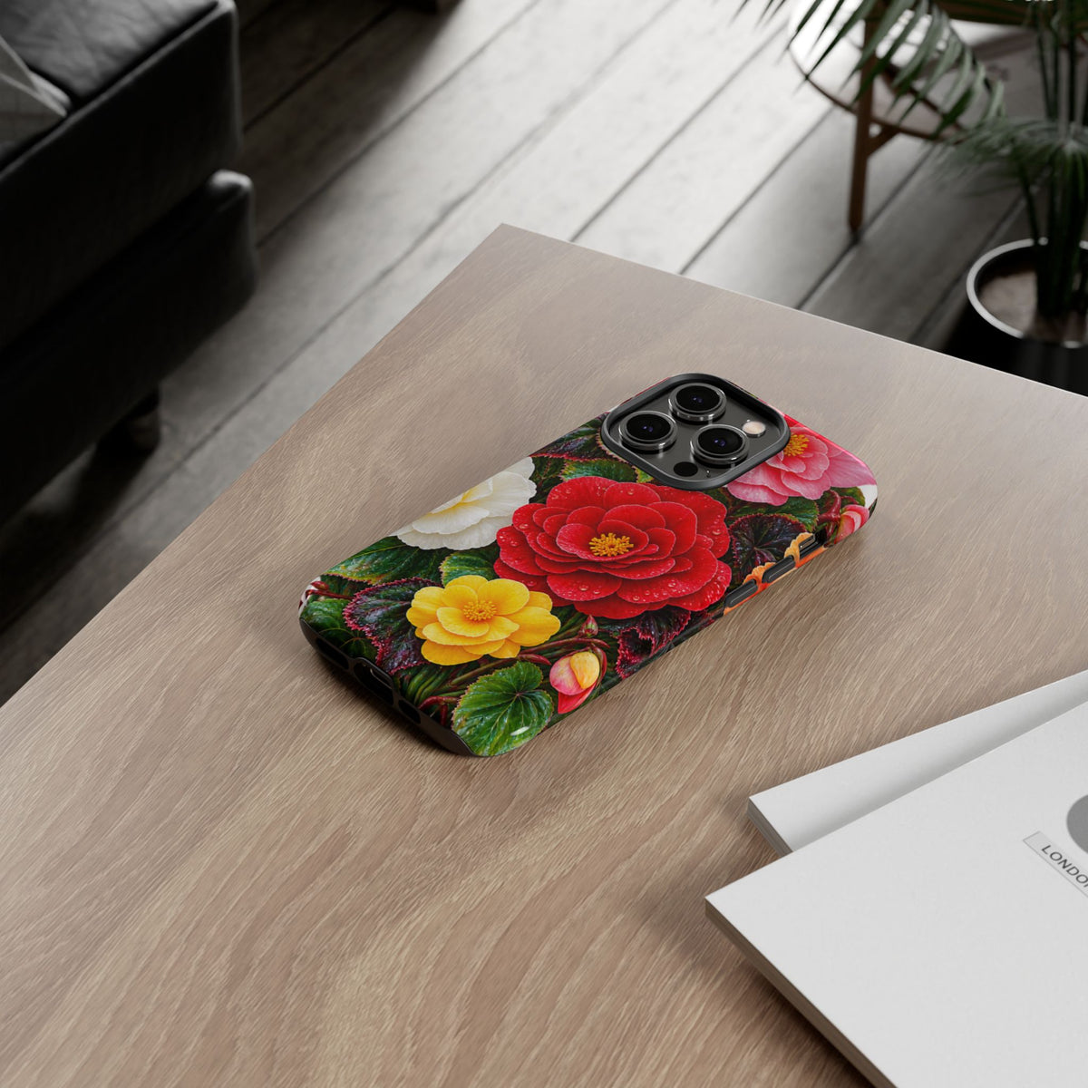 Floral Begonia Phone Case — Vibrant Red, Pink & Yellow Blossom Protective Cover
