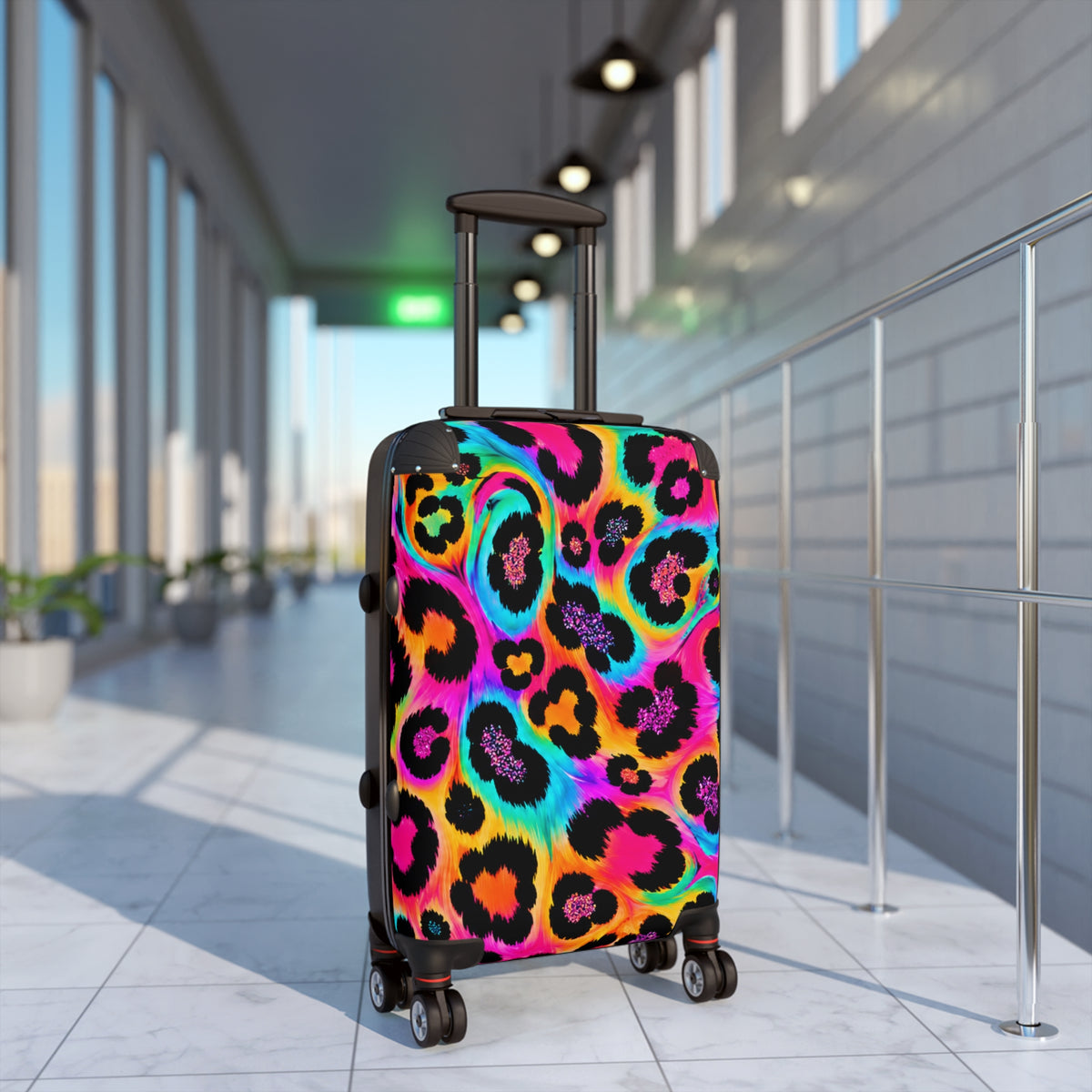 Neon Leopard Carry-On Suitcase — Bright Rainbow Animal Print Travel Luggage