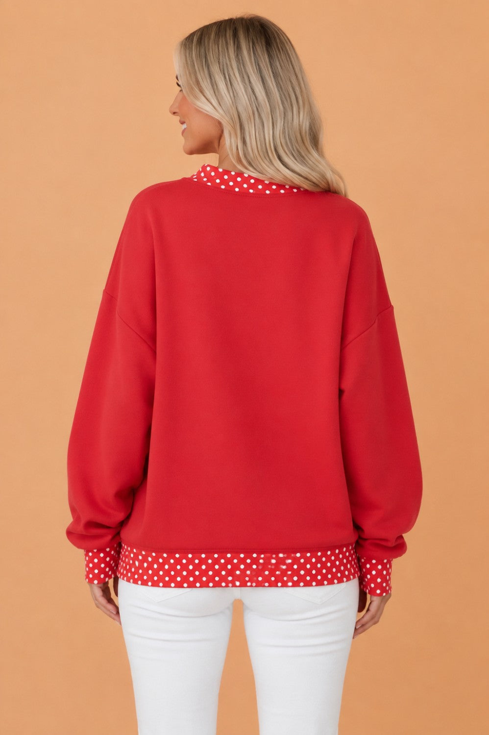 Polka Dot Holiday Letter Patch Mock Neck Sweatshirt